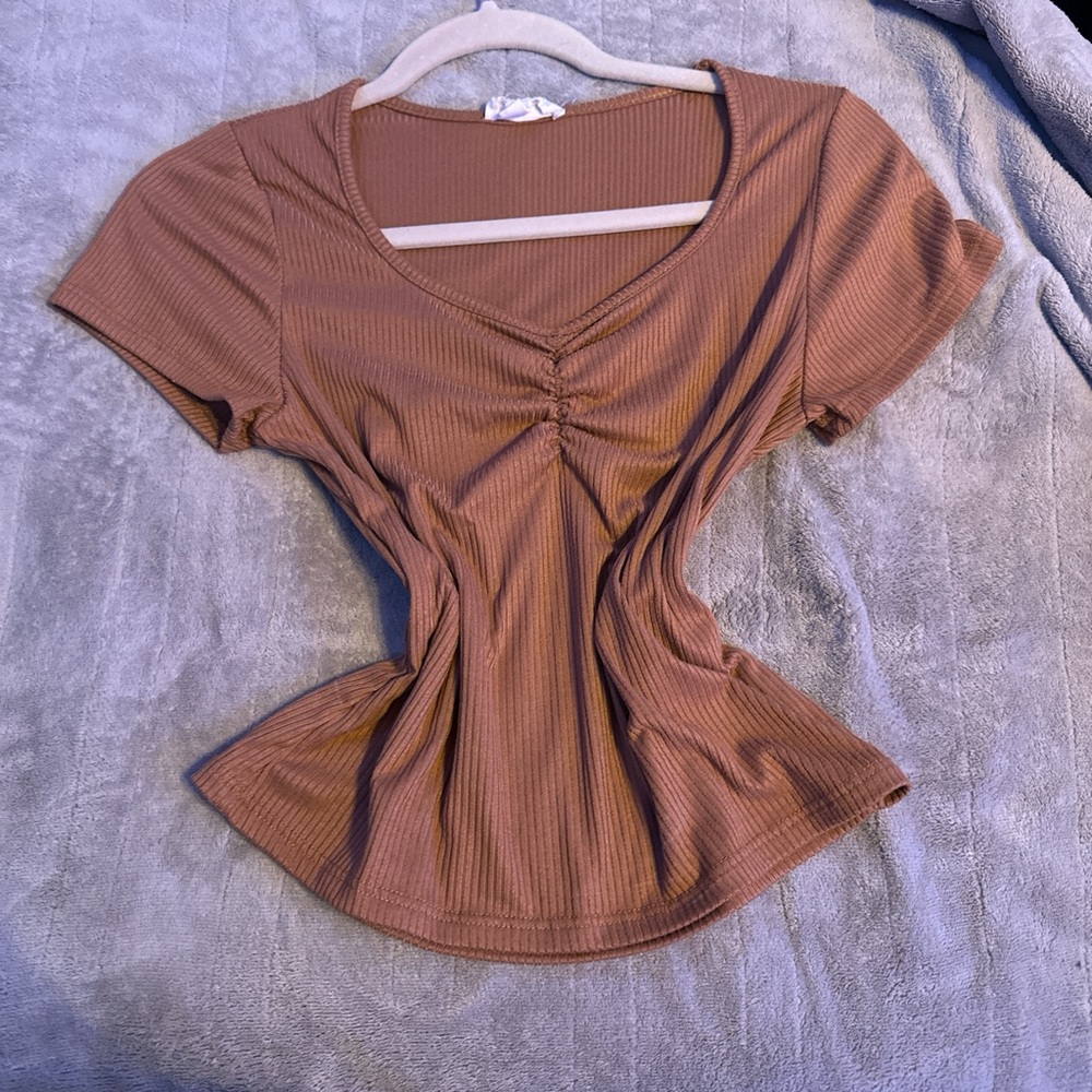 See You Monday Brown Fitted Ruched T-Shirt